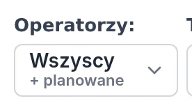 Lista Operatorzy na telefonie z etykietą „Wszyscy” i dopiskiem „+ planowane”